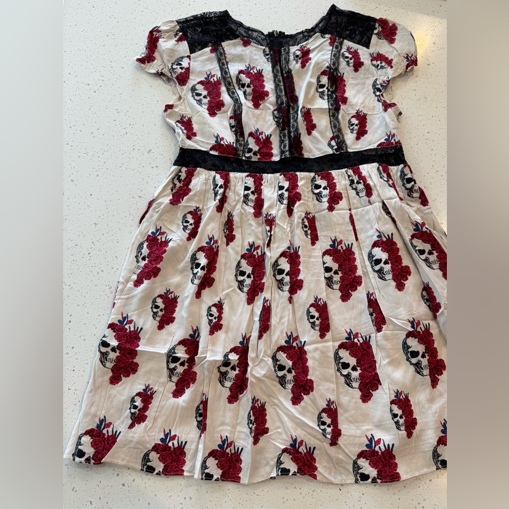 L Royal Bones Daang Skull Roses Print Dress Women’s Lace Goth Large Summer Sprin